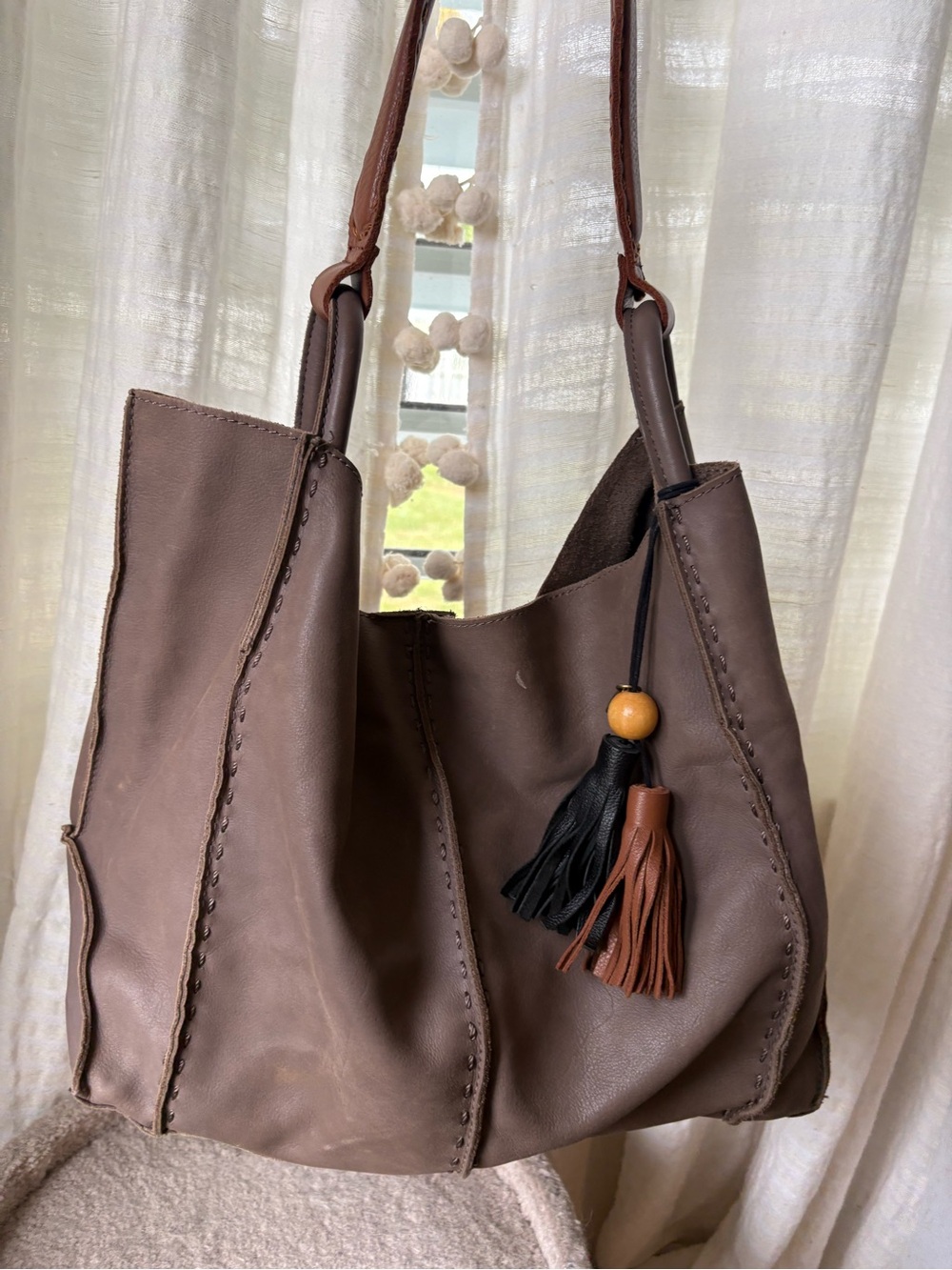 The Sak Los Feliz Brown Leather Tassel Shoulder Bag